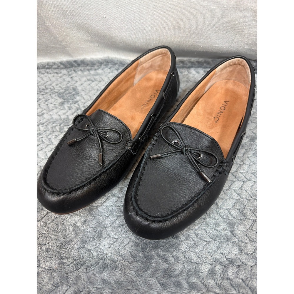 Vionic Virginia Black Leather Driving Moccasin Loafers VW5282 Womens 9.5